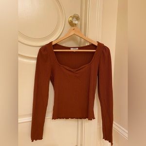 Iris Burgundy Long Sleeve Top Ribbed